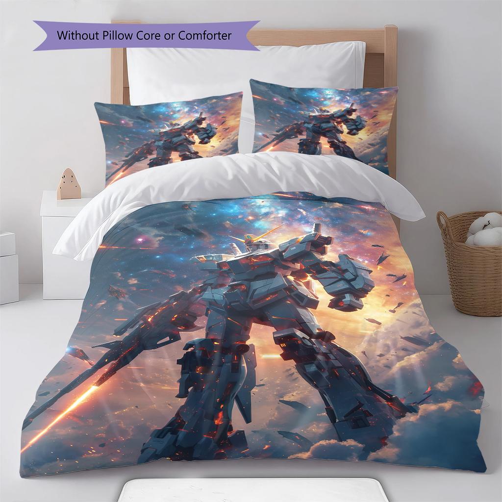 Gundam Mecha Battle Style Bedding Set Anime Duvet Cover Polyester Soft Bed Linen Twin Queen King -QJY