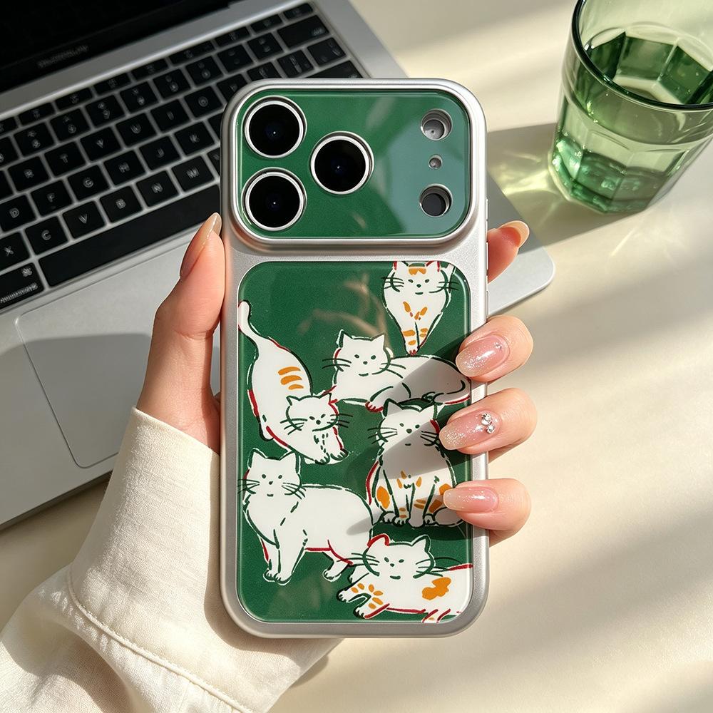 Green bottom cat is suitable for Apple 16Pro creative iPhone15 niche advanced sense 17ProMax mobile phone case female