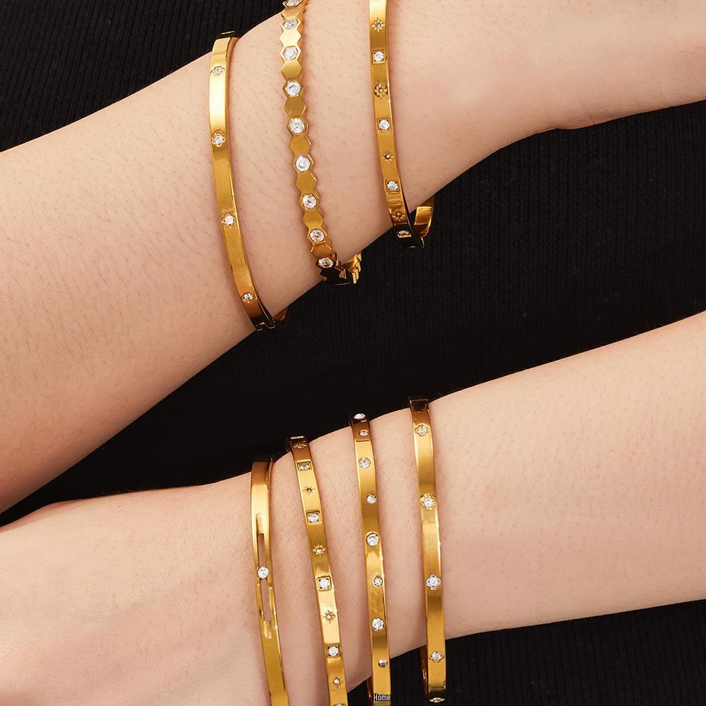 18k Gold-Plated Stainless Steel Bracelet with Micro-Inlaid Zirconium - Versatile, Luxurious & High-Quality Design