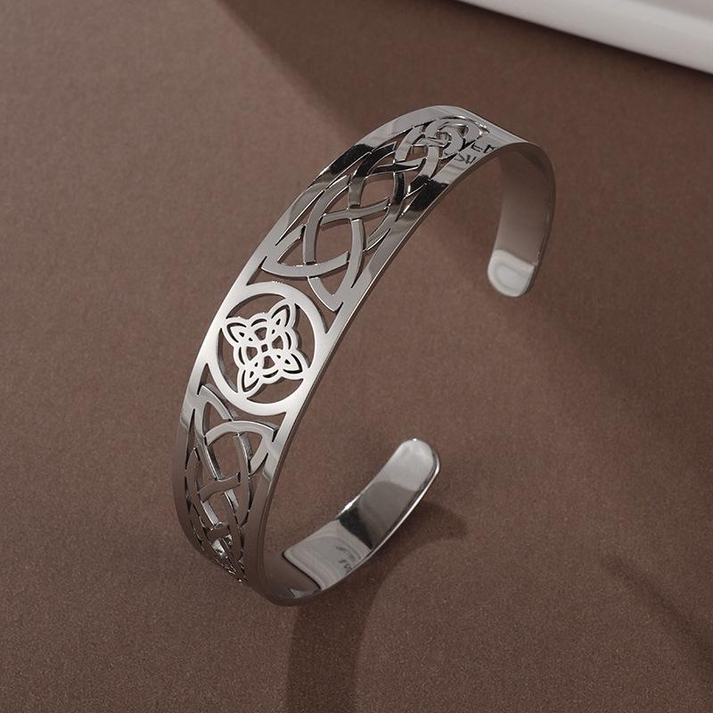 

Retro Personality Stainless Steel Hollow-out Witch s Knot Totem C-shaped Adjustable Opening Bangles for Women Halloween Jewelry