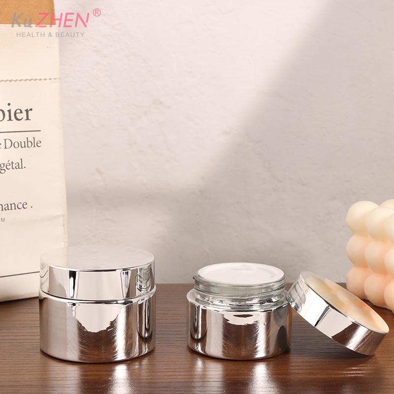 Glass Cosmetic Jar 5-50g Face Cream Glass Bottle Silver Cream Jar Cosmetic Container Empty Nail Glue Jar Travel Makeup Container