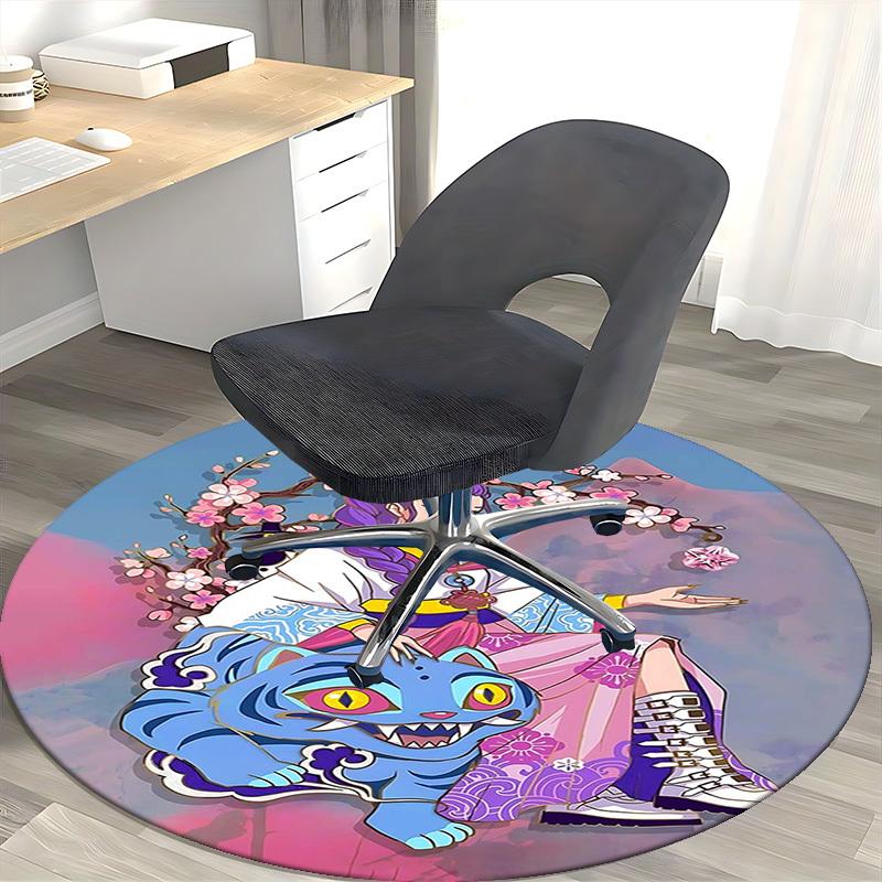 1pc Anime Cartoon Design Round Carpet - Festival Gift for Office Chair Mat, Non-Slip Rug Suitable for Home Decor, Living Room, Bedroom, Game Room, Dor