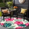 1pc round tropical floral rug, polyester, washable, fade-resistant, machine-made, perfect for living room, dining room, bedroom