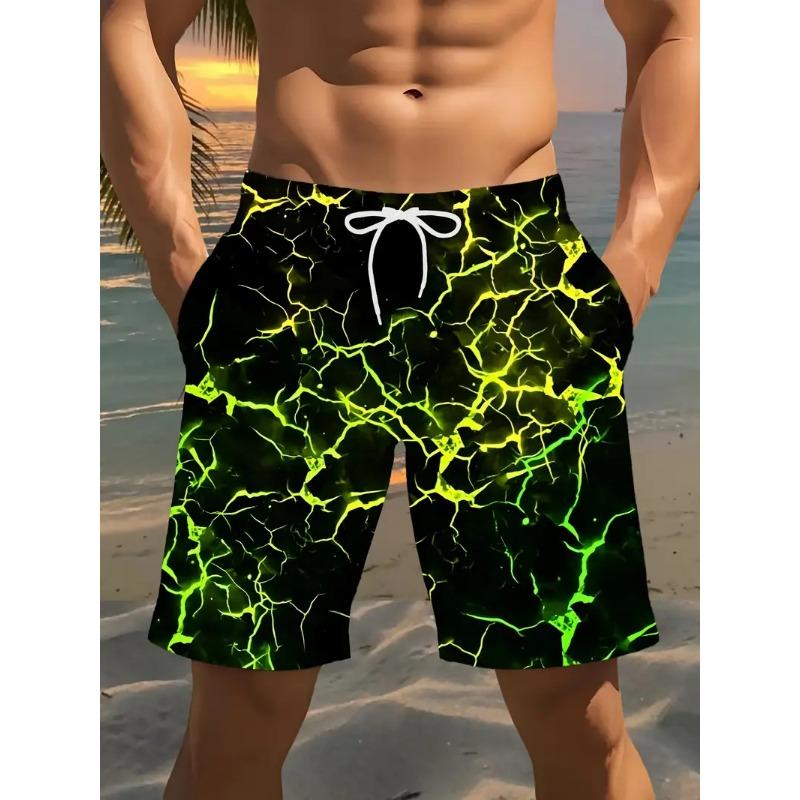 Personality Seawater 3D Crack Lightning Printed Shorts Men's Hawaii Swim Shorts Summer Casual Vacation Beach Trunks Board Pants