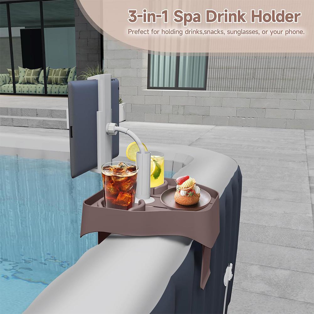 3 in 1 Nonslip Spa Drink Tray Side Table with Cup and Phone Holder Clip-on Pool Beverage Drink Tray for Outdoor Inflatable Pool