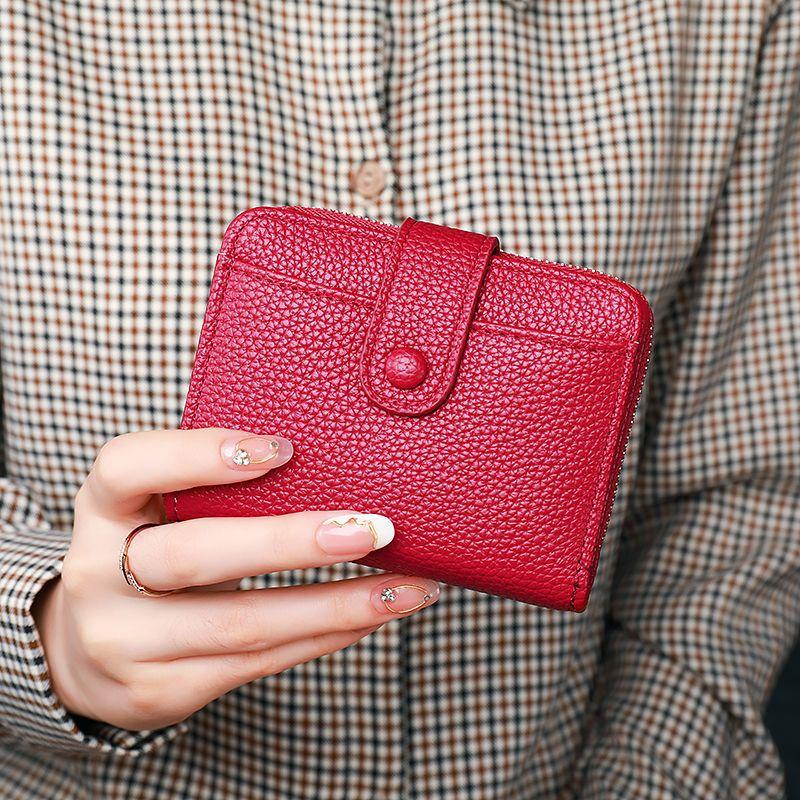 Women's wallet short lychee pattern mini simple and cute organ card bag fashionable multi-card ID clip wallet tide