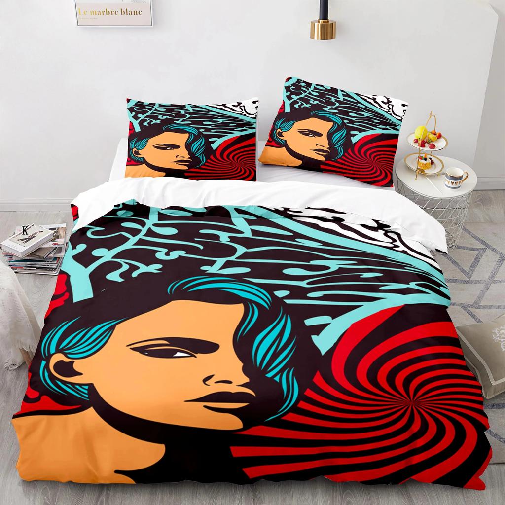 Retro Abstract King Queen Duvet Cover Colorful Vintage Bedding Set for Teens Adult Modern Art 3D Polyester Quilt Cover