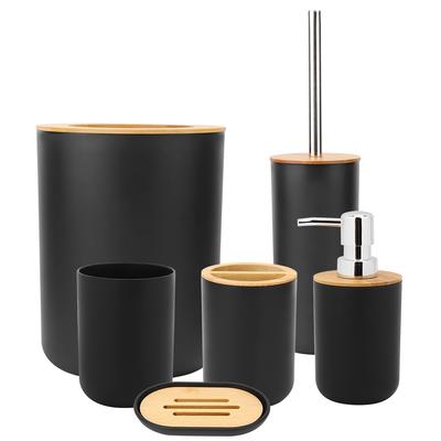 Juego de 6 Piezas para el Hogar Baño Caja de Jabón Portacepillos de Dientes Vaso para Enjuague Kit de Accesorios para Botella de Loción Negro