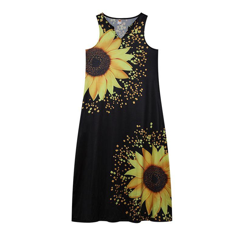 

Leaf Rose Sunflower Loose Dress Vest Sunflower 3XL