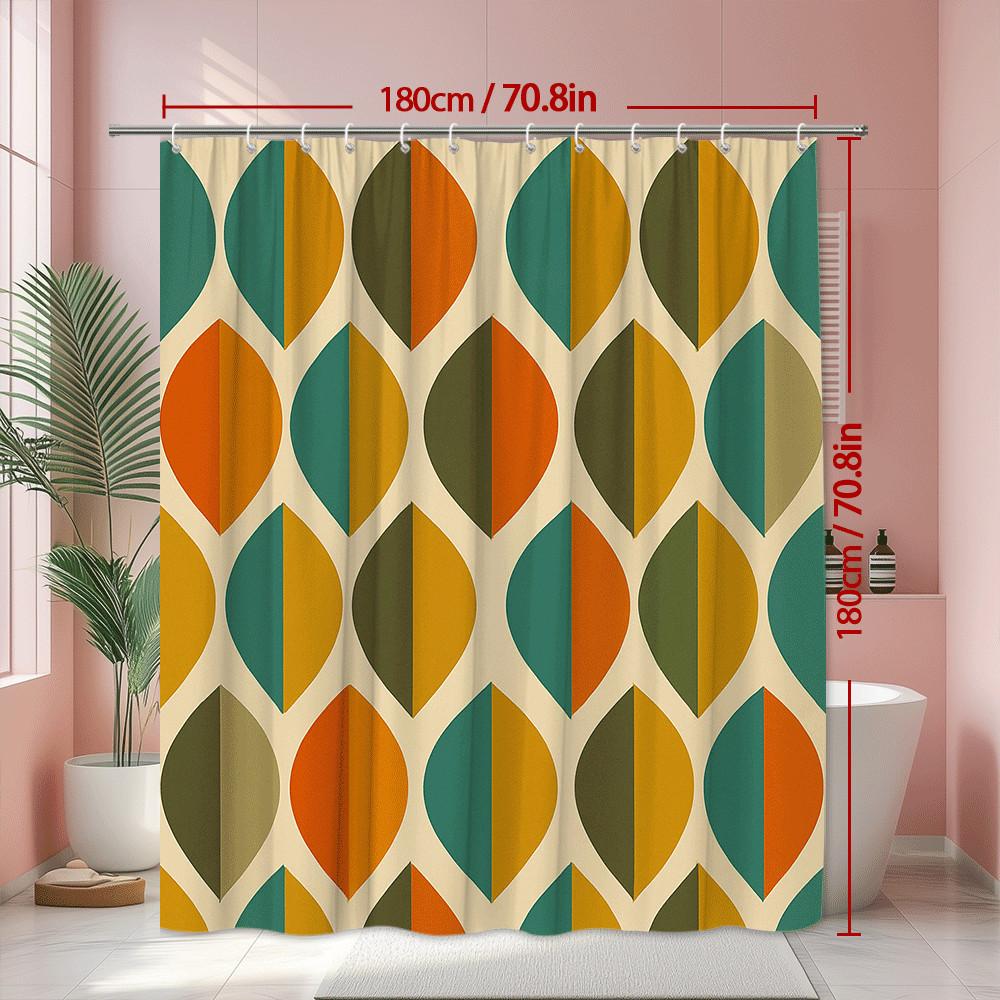 Retro vzor listů Závěs do sprchy Oranžová, zelená a hořčicová barva Design Mid Century Modern Dekorace Voděodolný Pozvedněte svůj prostor