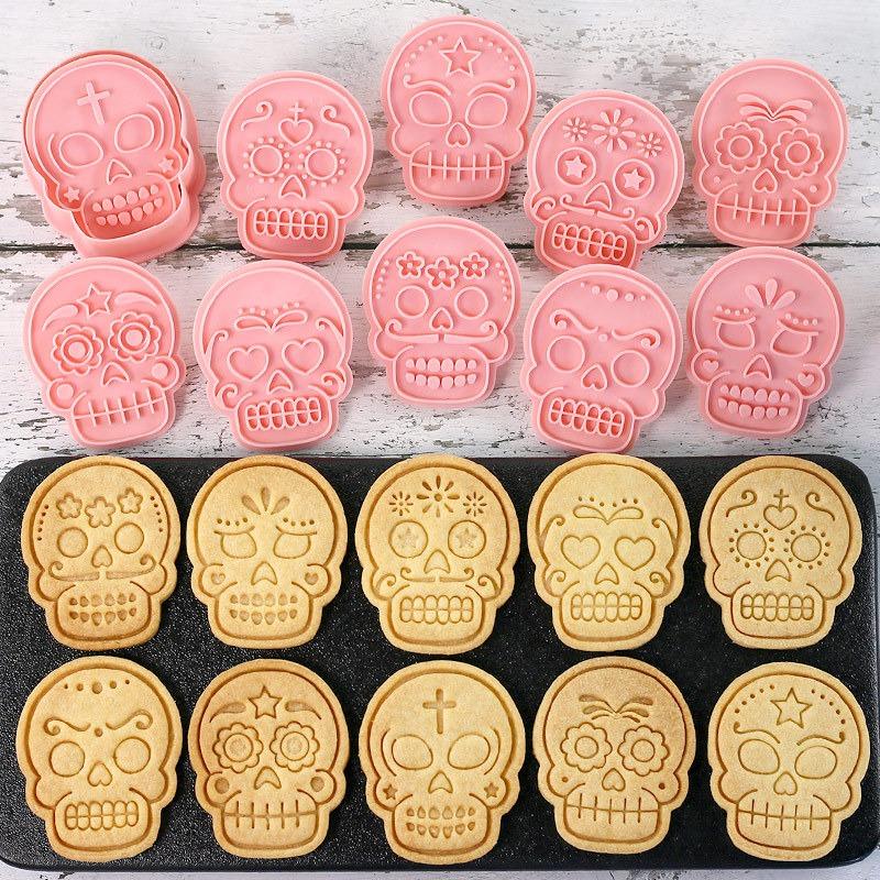 10Pcs/Set Halloween Skull Cookie Molds Fondant Dessert Biscuit Embossing Stamp Cutting Mold Party Baking Cake Decoration Tools