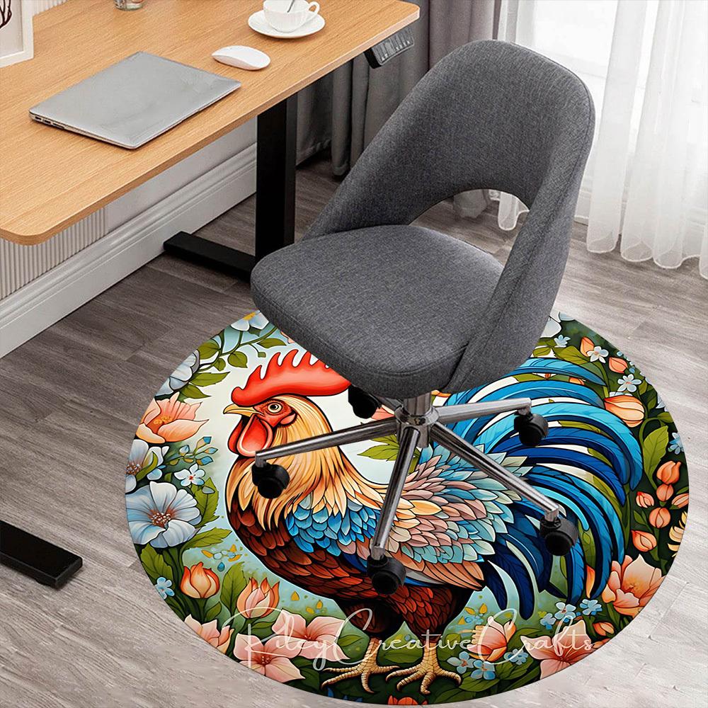 

1pc rooster, floral Round Chair mat Area Rug - Non-Slip, Floor Mat for Office, Bedroom, and Indoor Decor -1002237 80cm by 80cm