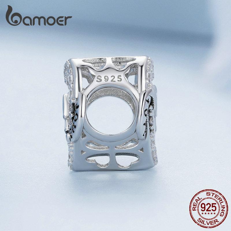 BAMOER 925 Sterling Silver Glittering  Eternal Heart Charm Beads for Women Original Bracelet and Bangle Charms Jewelry