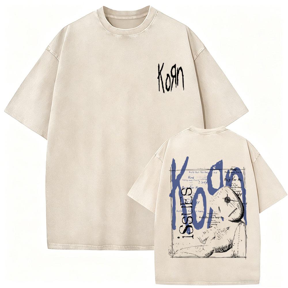 Washed Vintage Rock Band Korn Album Graphic Tshirt Men Women Retro Alternative Metal Tshirts Mens Gothic Oversized T Shirts 2XL