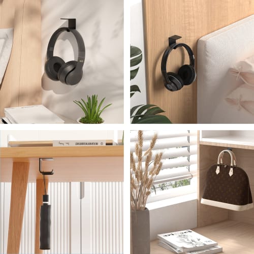 Cozycase Headphone Stand, Wall-Mounted, Desktop, or Desk Hanger with Super Strong Adhesive, Anti-Drop Preventer, Storage, Sticky Hooks, Under-Desk Sto