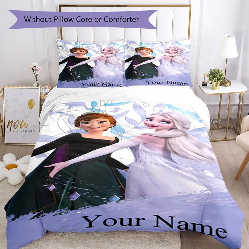 3pcs Custom Name Elsa Bedding Set Duvet Cover Closure Includes 1 Duvet Cover & 2 Pillowcases, Soft and Comfortable for All Seasons.