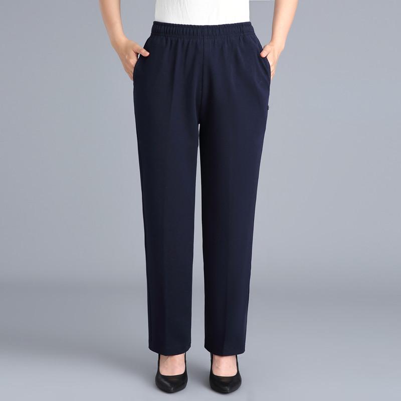 Black Cotton Middle-aged Mother Trousers Loose Elastic Waist Casual Pants Spring Autumn Loose Solid Women's Straight Pants