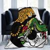 Dragon Tiger Print Soft Warm Throw Blanket Cartoon Animals Pattern Lightweight Flannel Bed Blanket Boy Teenagers Adults Blankets