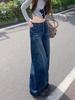 Cross-Border American Retro Washed Denim Wide-Leg Straight-Floor-Length Women's Pants