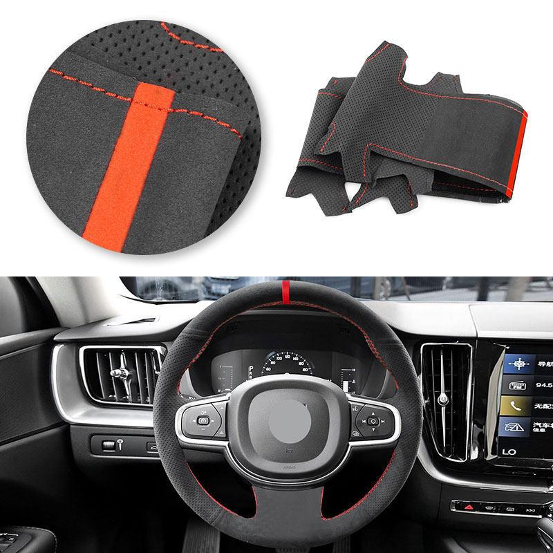 Car Accessories Steering Wheel Suede Leather Cover Black-red Line with Red Strip For Volvo S60 V60 XC60 XC90 S90 V90 2017-