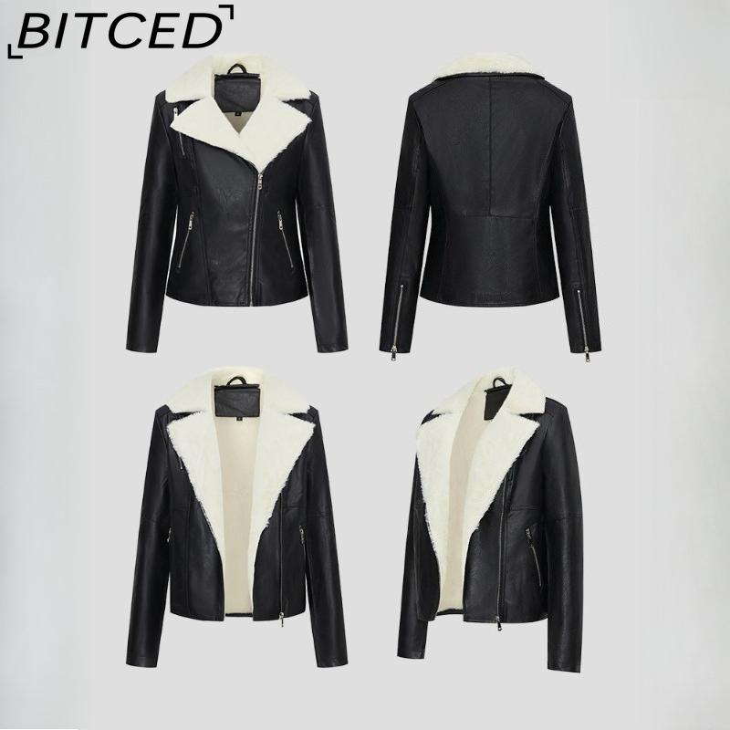 BITCED Fashion Leather Jacket with Fleece Lining, Thickened Winter Coat, Women's Leather Jacket, Short Leather Jacket