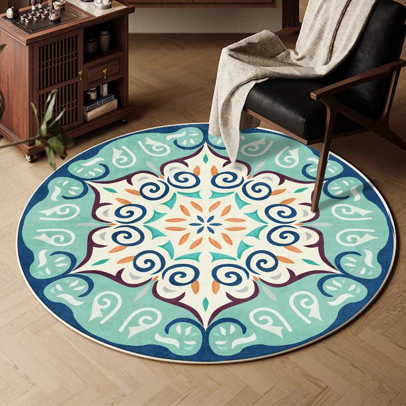 VIKAMA Retro Round Carpet, Living Room Persian Ethnic Style Sofa Cushion, Bedroom Study Room Carpet, Home Decoration