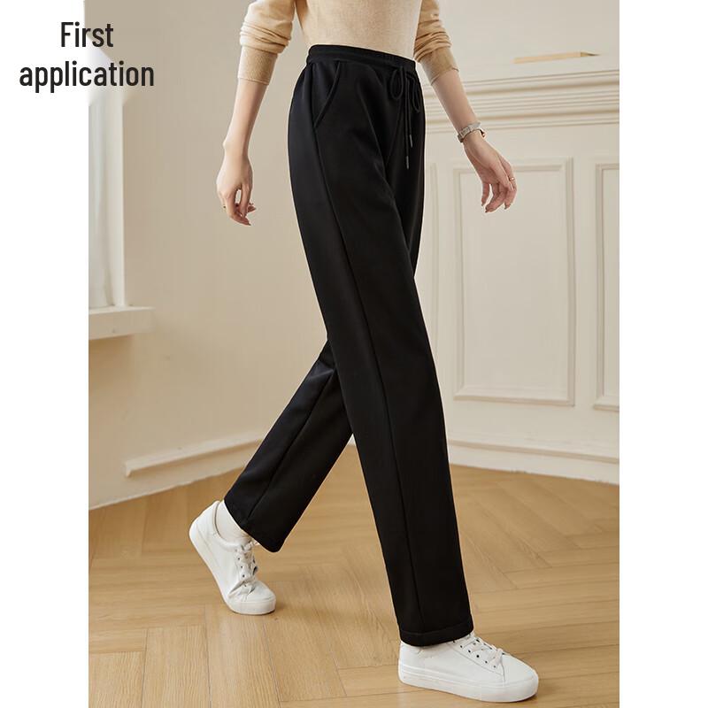 Chushen Women's Winter High-Waist Straight-Leg Warm Casual Pants
