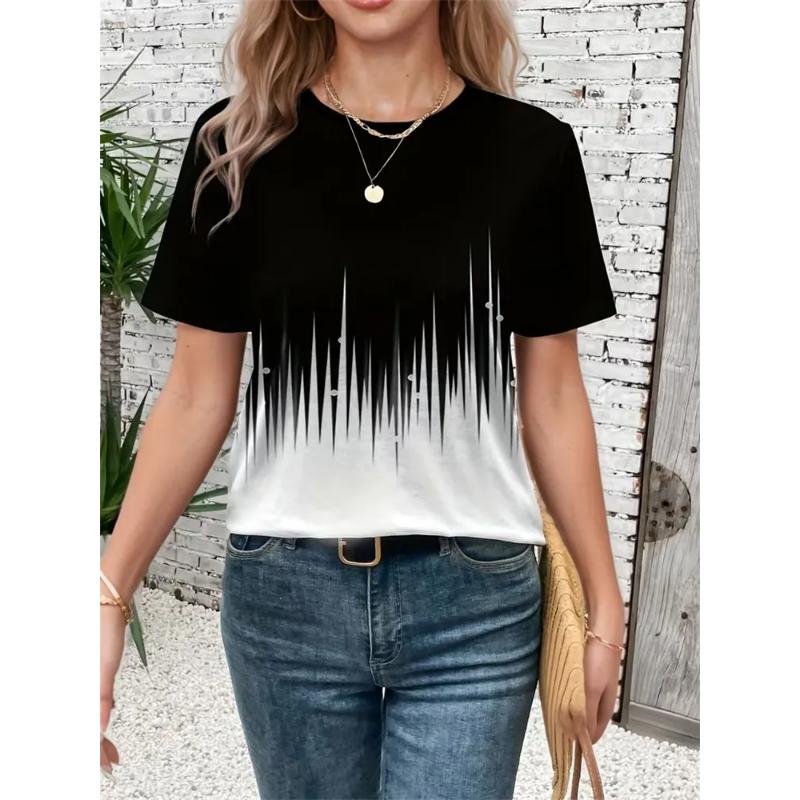 Simple Short Sleeve Fashion Women's Crew Neck T-Shirt 3D Simple Color Printing Crew Neck Short Sleeve
