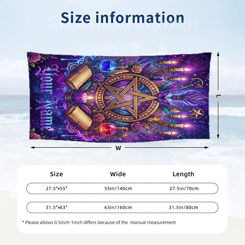 Witchcraft Theme Beach Towel Personalized Custom Name & Text Soft Quick Dry Beach Towel for Swimming Travel