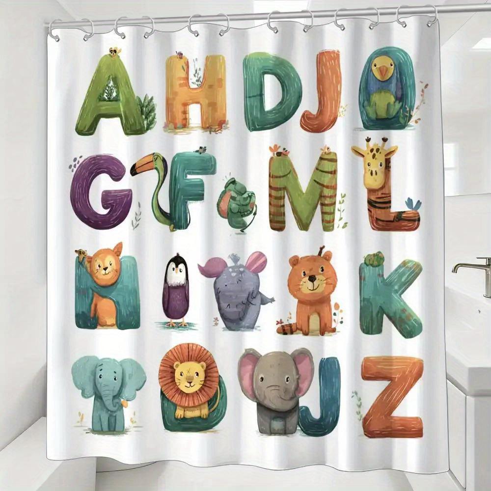 

Abc Animal Alphabet Shower Curtain – Watercolor Letters With Cute Animals, 12 Hooks, 70.87×70.87 Waterproof Bath Decor W60H190(CM)-1 Pcs