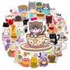 50 PCS Cartoon Hand-painted Cat Coffee Stickers Decals Laptop Mobile Phone Luggage Skateboard iPad Children's Toys Waterproof St