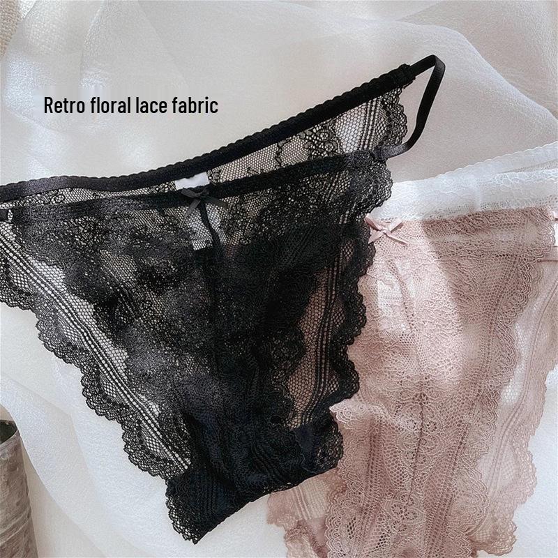 Ultra-Thin Lace Low-Rise Transparent Panties for Women with Pure Cotton Crotch and Butt-Lifting Design