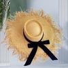 Cappello di paglia di rafia a tesa larga con bordo grezzo stile vacanza ins da donna estivo da spiaggia viaggio mare cappello da sole