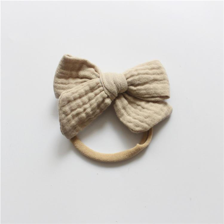 Gauze Bamboo Knotted Bowknot Baby Headbands Plain Color Cotton Muslin Newborn Hair Bows