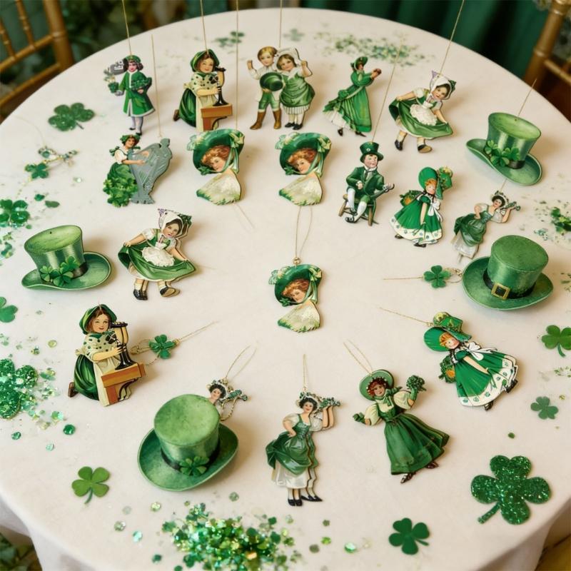 24Pcs Wooden Patrick's Day Perfect Ornament Decorative Accessories For Irish Themed Home And Office Decoration