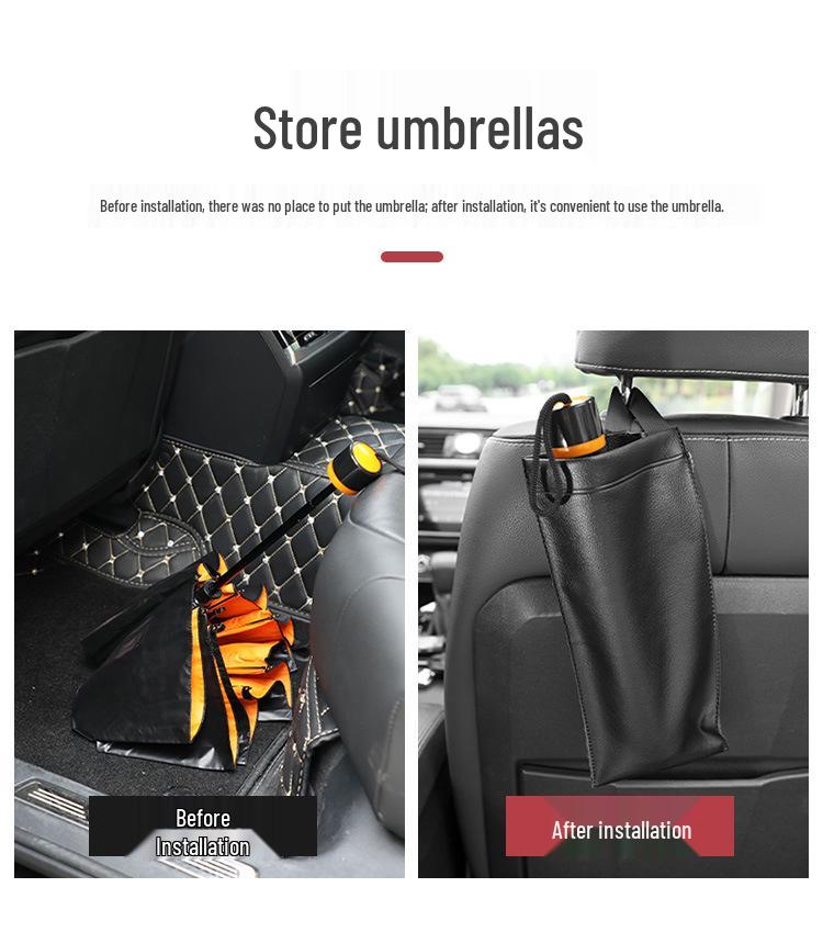 Car Umbrella Holder: Foldable Leather Storage Sleeve for Rainproof Protection