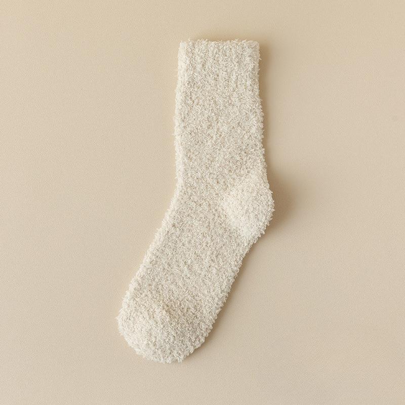 Solid-color Coral Fleece Socks - Children's Warm Sleep Socks with Added Padding and Thickened Mid-calf Floor Socks