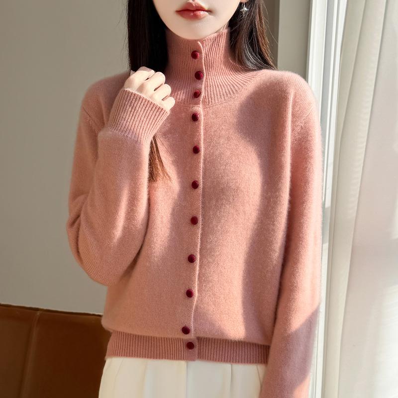 Korean Style Women's Casual Stand Collar Knit Cardigan - Autumn/Winter Collection