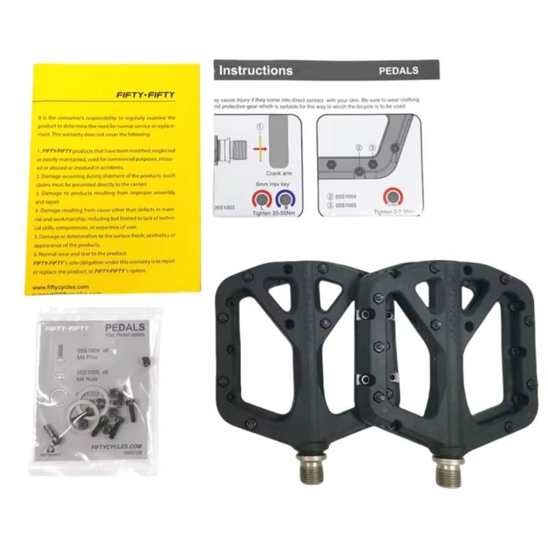 FIFTY-FIFTY MTB Bike Pedals, Non-Slip MTB Nylon Composite Pedal, 9/16" Lightweight and Wide Flat Platform Pedals