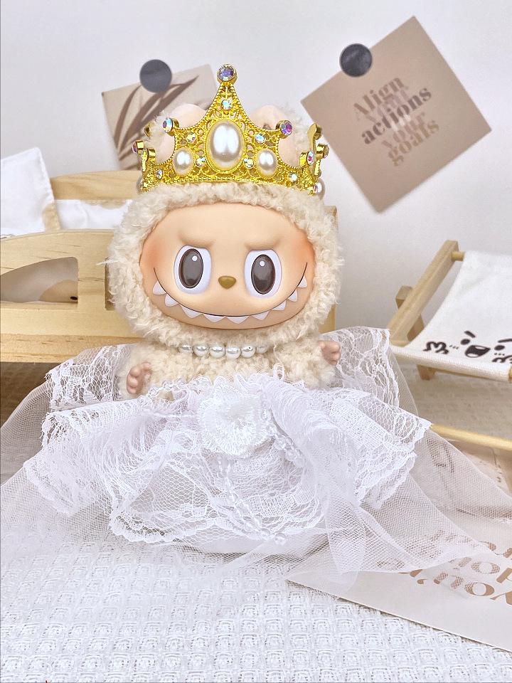 17cm Labubu Doll Formal Wedding Wear: Silicone Couple Suit & Dress - Princess Series
