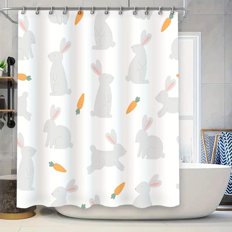 

Bunny Rabbit Carrot Bathroom Shower Curtain Decorative Waterproof Fabric Home Decoration Modern White Design Sale! W60H190(CM)-1 Pcs