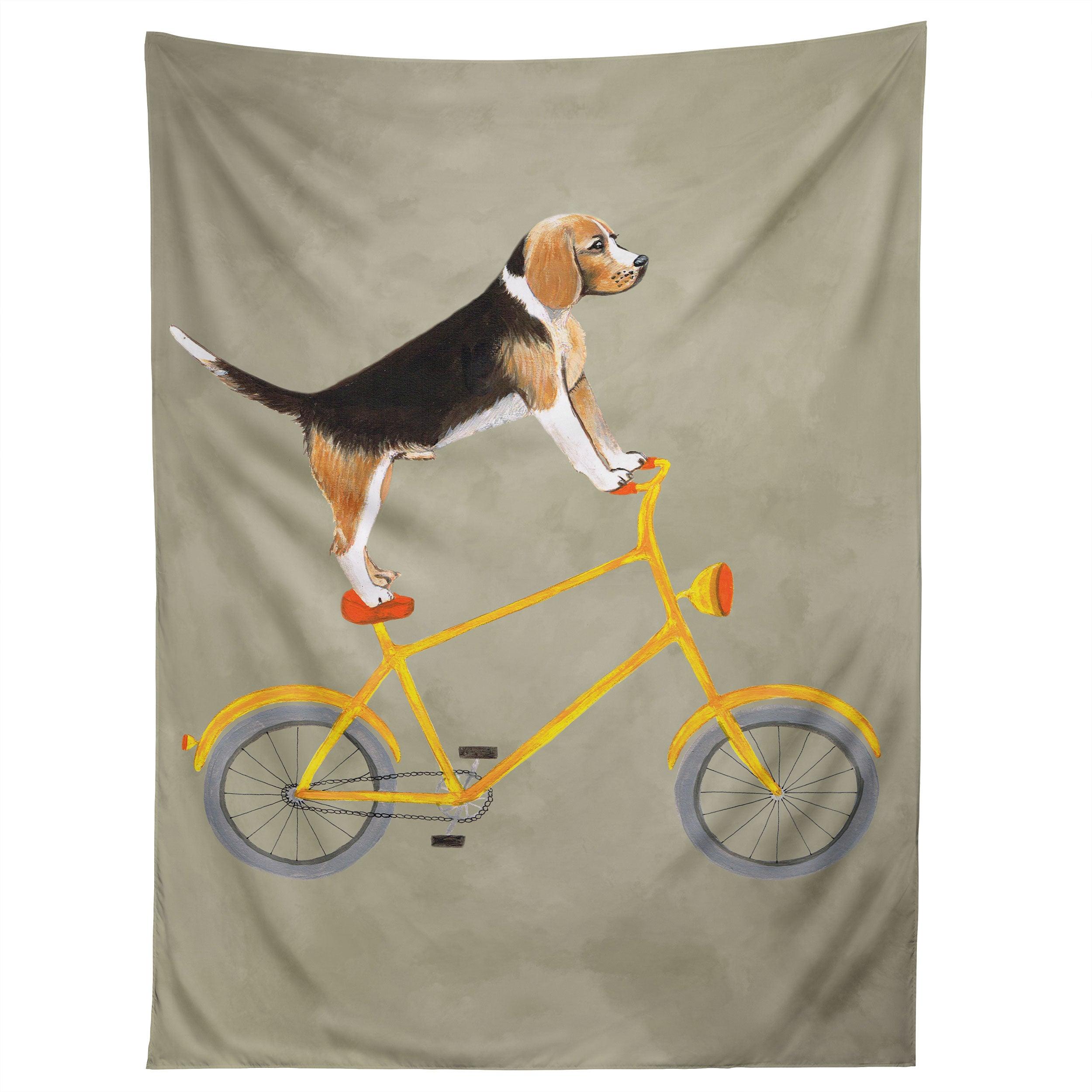 BEAGLE ON BICYCLE tapestry 75x100