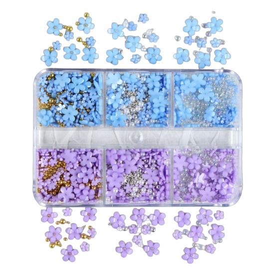 1 Box 3D Flower Nail Art Charm 6 Grids Resin Floral Charms Golden Beads DIY Nail Design Jewelry Crafts Manicure Decoration Accessories