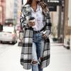 Women's Fashionable Oversized Long-Sleeve Collared Plaid Trench Coat With Patch Pockets