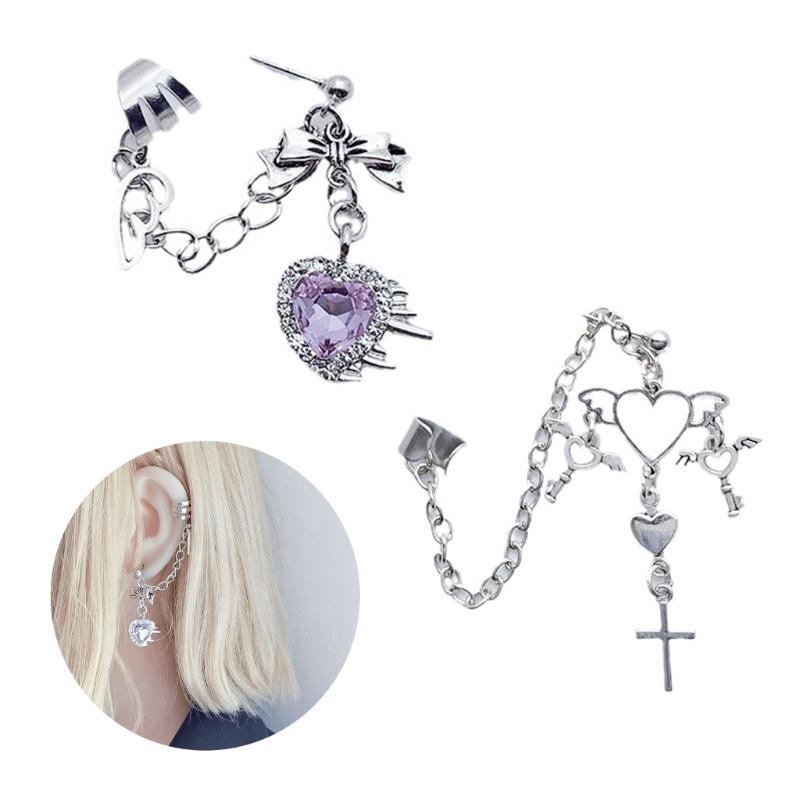 Punk Vintage Women Earrings Metal Chain Cross Heart Personalized Hip Hop One Pieces Ear Bone Clips Party Jewelry Gifts