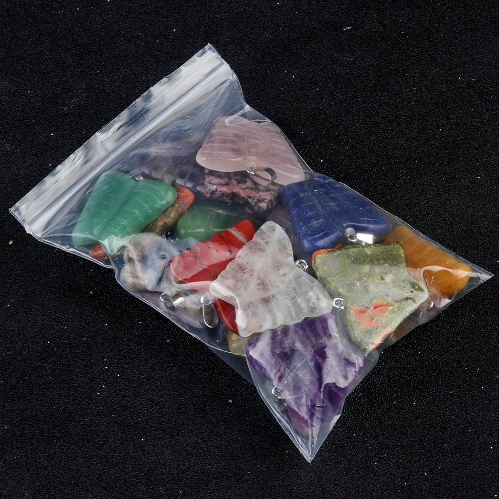 30pcs Mixed Stone Engraved 35mm Quartz Crystal Butterfly Pendant Natural Animal Guardian Necklace Pendants & Charms
