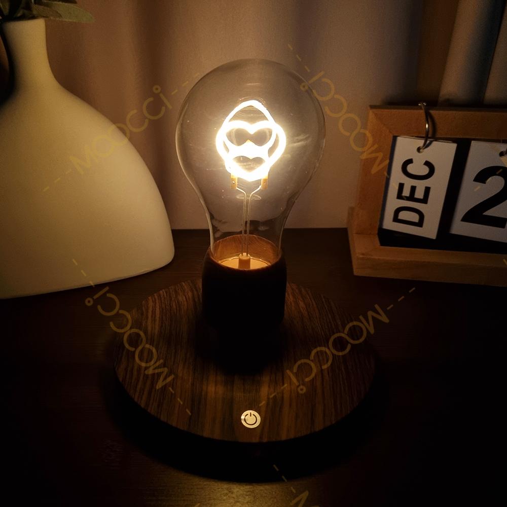 Romantic Heart Design Warm LED Night Light Table Lamp Magnetic Levitation Floating Light Bulb for Home Office Bar Counter Decor