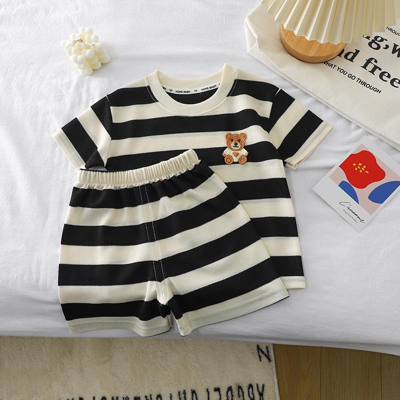 2023 Summer Striped Short Sleeve Set for Kids - Korean Style T-shirts for Boys and Girls