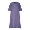 Women's Mid-Length V-Neck Cotton Linen Dress with Short Sleeves and Three-Button Pocket