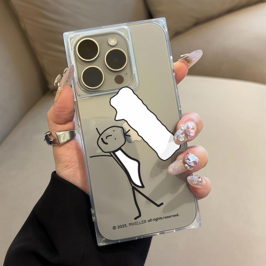 Clear Square Back Tube Case Protection For iPhone 11 13 16 ProMax 14 Pro Max 12 15 Plus Anti-Oxygen,Line People Pattern Casing